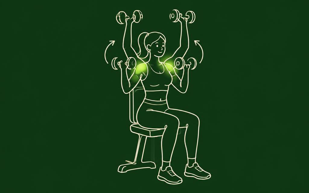 Line illustration of the Arnold press with the shoulders muscles highlighted