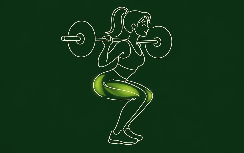 Line illustration of the Back squat with the legs muscles highlighted