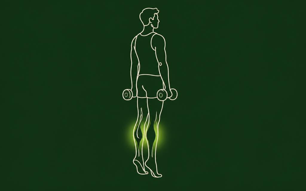 Line illustration of the Calf raise with the legs muscles highlighted