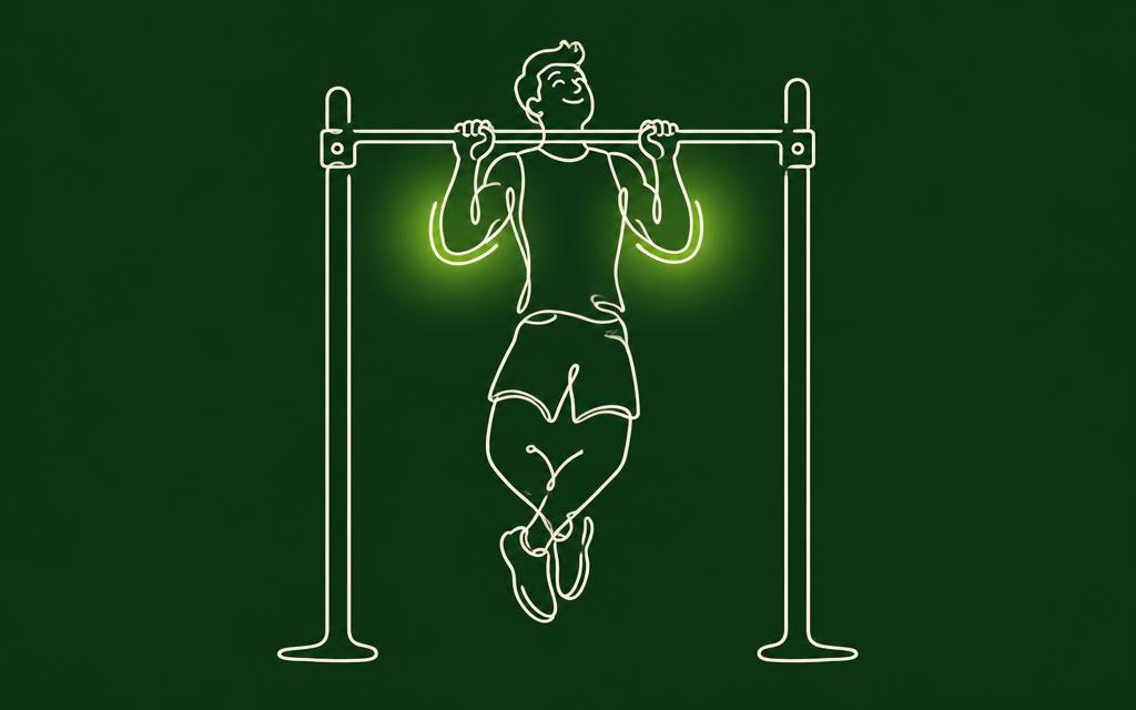Line illustration of the Chin up with the biceps muscles highlighted