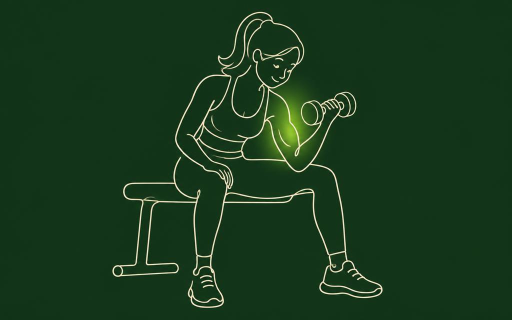 Line illustration of the Concentration curl with the biceps muscles highlighted