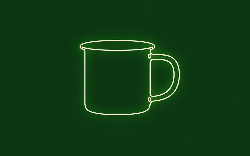 One line drawing of an enamel mug with the VeganFit logo on the side