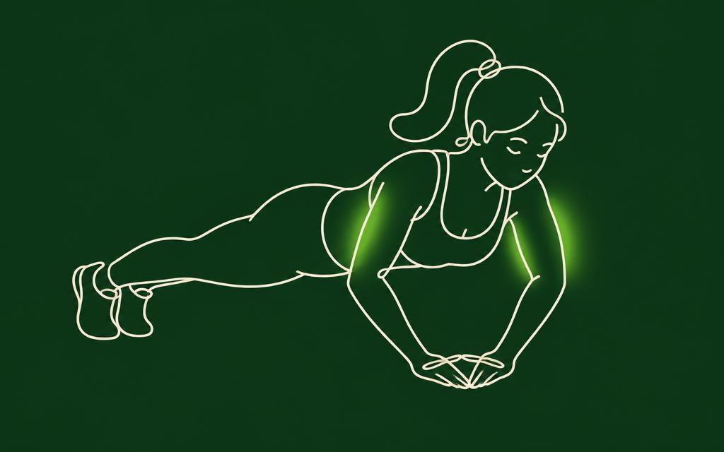Line illustration of the Diamond push up with the triceps muscles highlighted