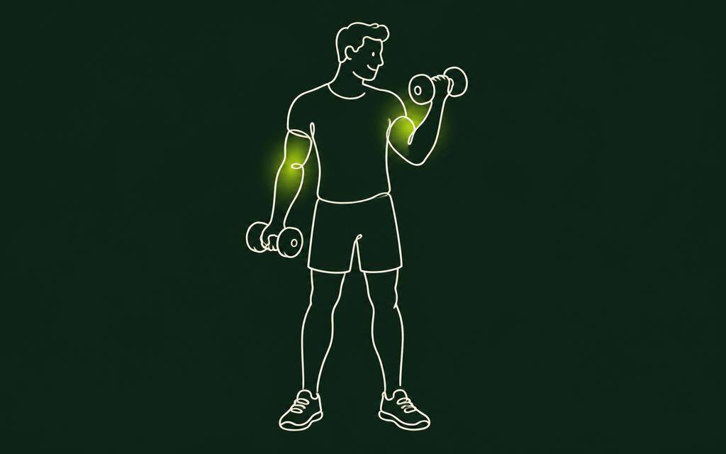 Line illustration of the Dumbbell curl with the biceps muscles highlighted