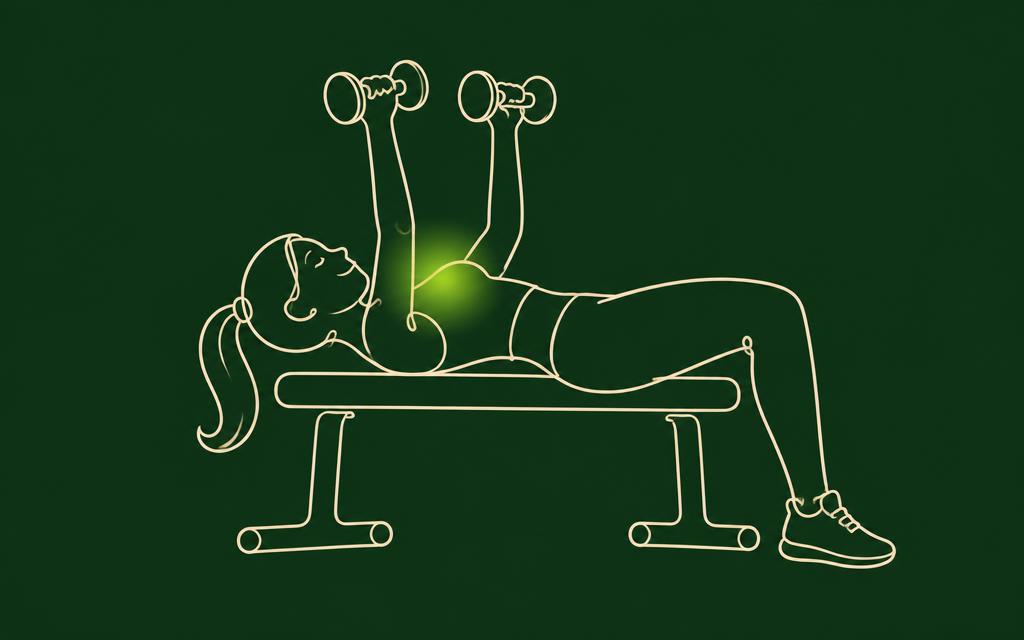 Line illustration of the Dumbbell press with the chest muscles highlighted