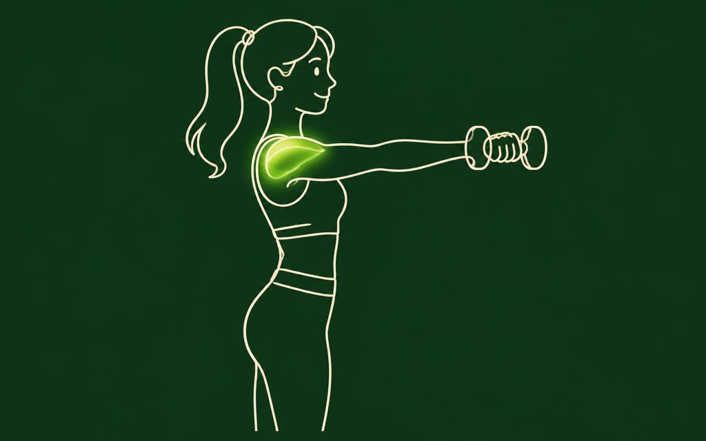 Line illustration of the Front raise with the shoulders muscles highlighted