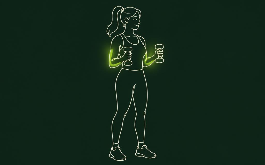 Line illustration of the Hammer curl with the biceps muscles highlighted