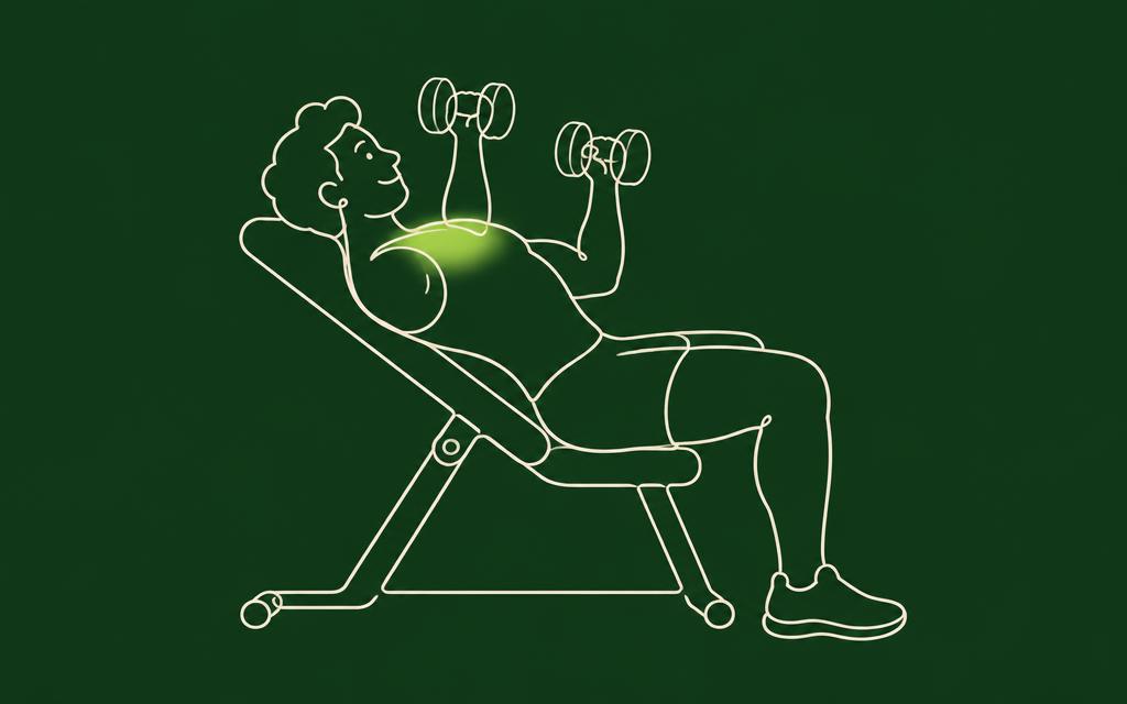 Line illustration of the Incline press with the chest muscles highlighted