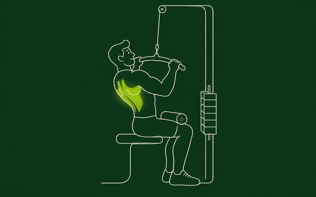 Line illustration of the Lat pulldown with the back muscles highlighted
