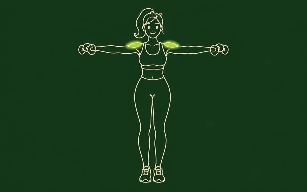 Line illustration of the Lateral raise with the shoulders muscles highlighted