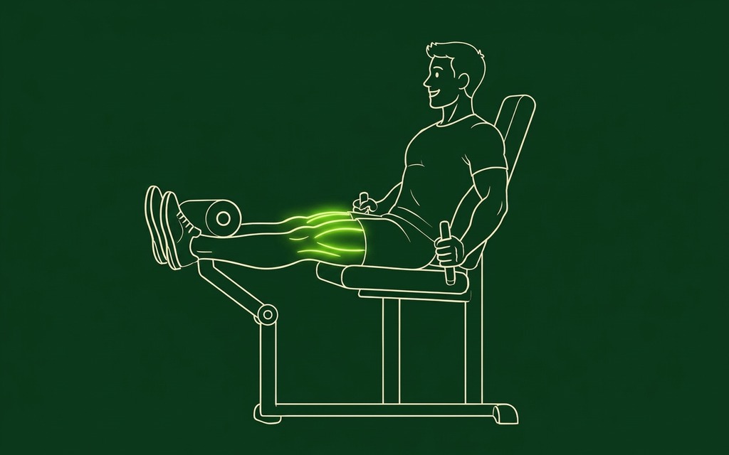 Line illustration of the Leg extension with the legs muscles highlighted