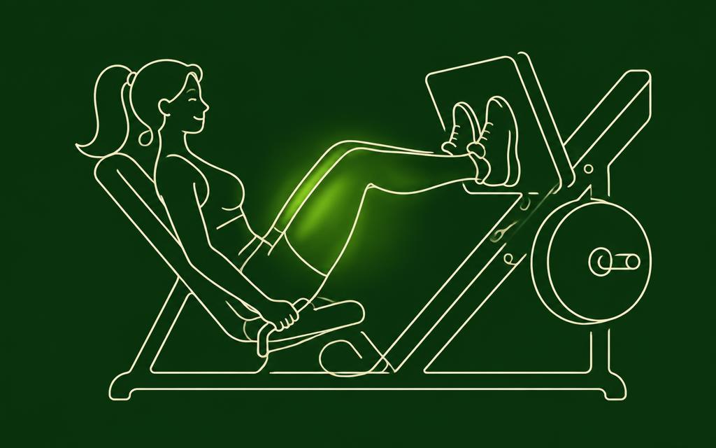 Line illustration of the Leg press with the legs muscles highlighted