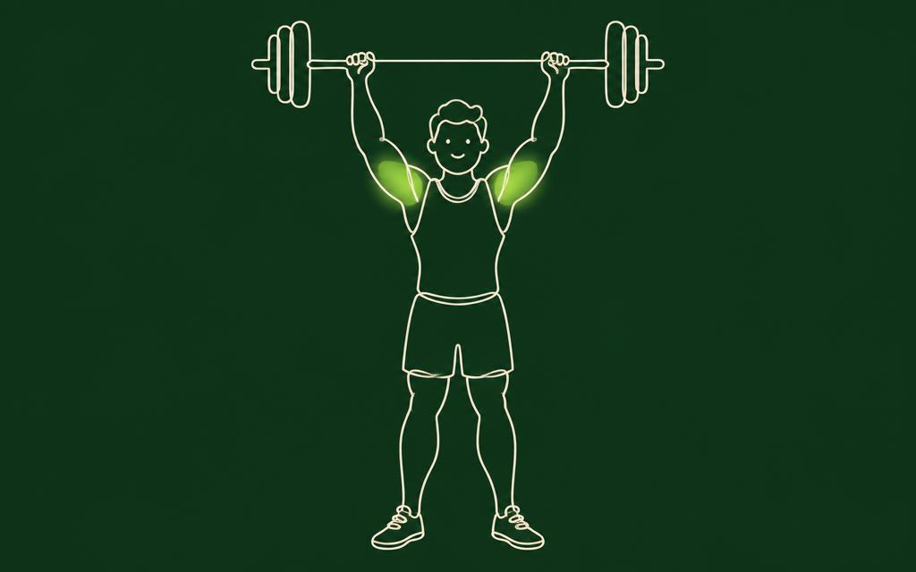 Line illustration of the Overhead press with the shoulders muscles highlighted