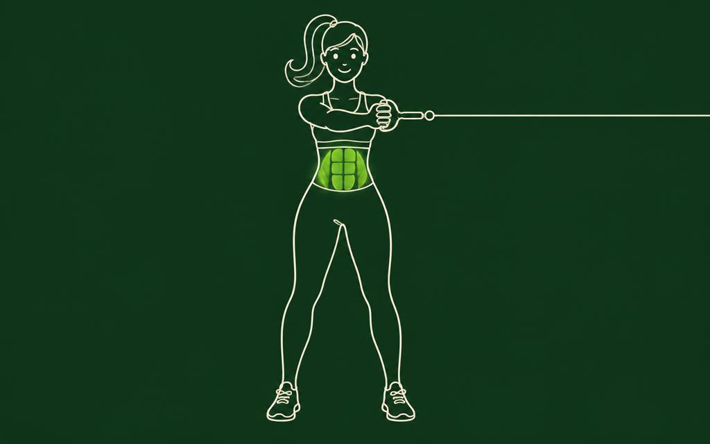 Line illustration of the Pallof press with the core muscles highlighted