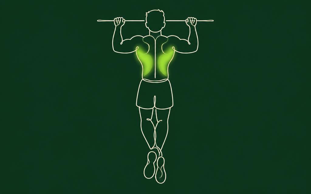 Line illustration of the Pull up with the back muscles highlighted