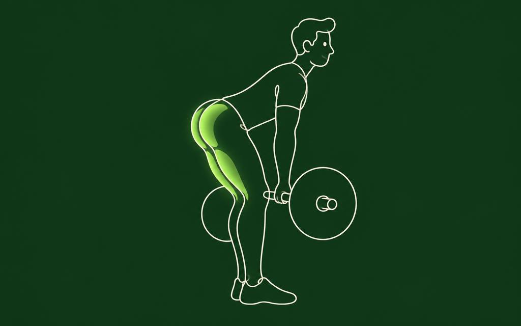 Line illustration of the Romanian deadlift with the legs muscles highlighted