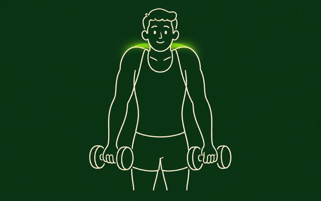 Line illustration of the Shrug with the shoulders muscles highlighted