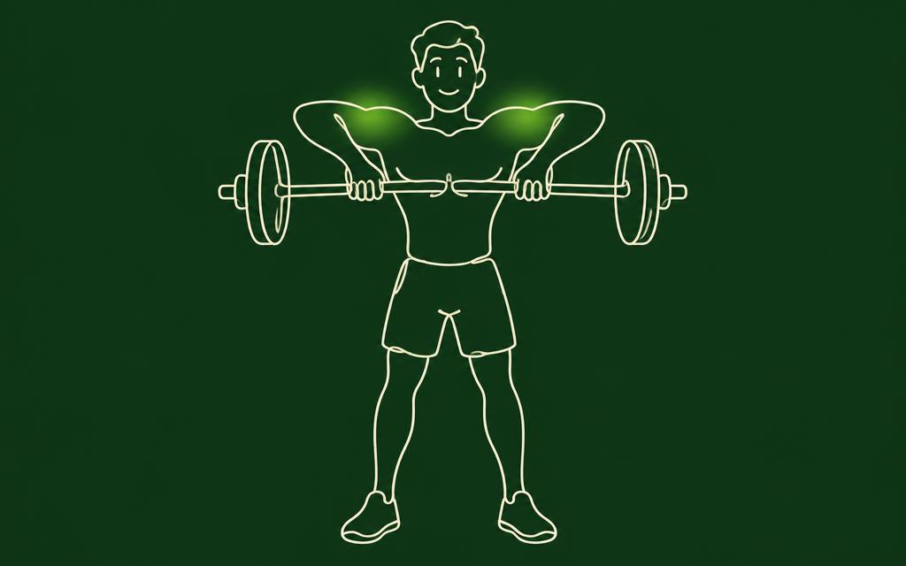 Line illustration of the Upright row with the shoulders muscles highlighted